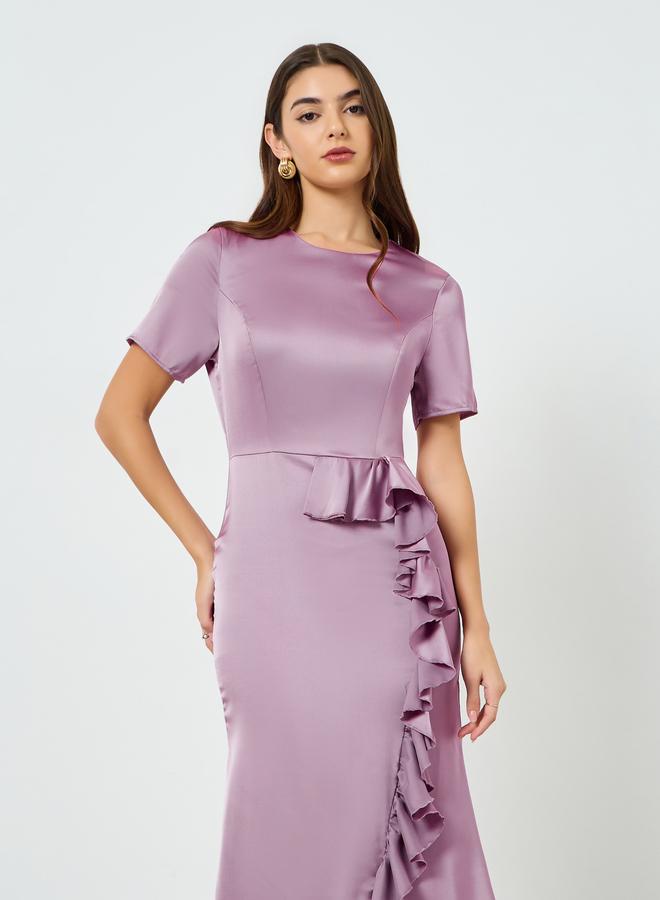 Styli Women Lilac Ruffle Detail Sheath Midi Dress - Image 1